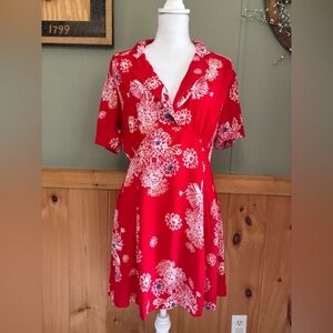 Free People Blue Hawaii Red Floral Print Mini Dress Size M Boho Bohemian